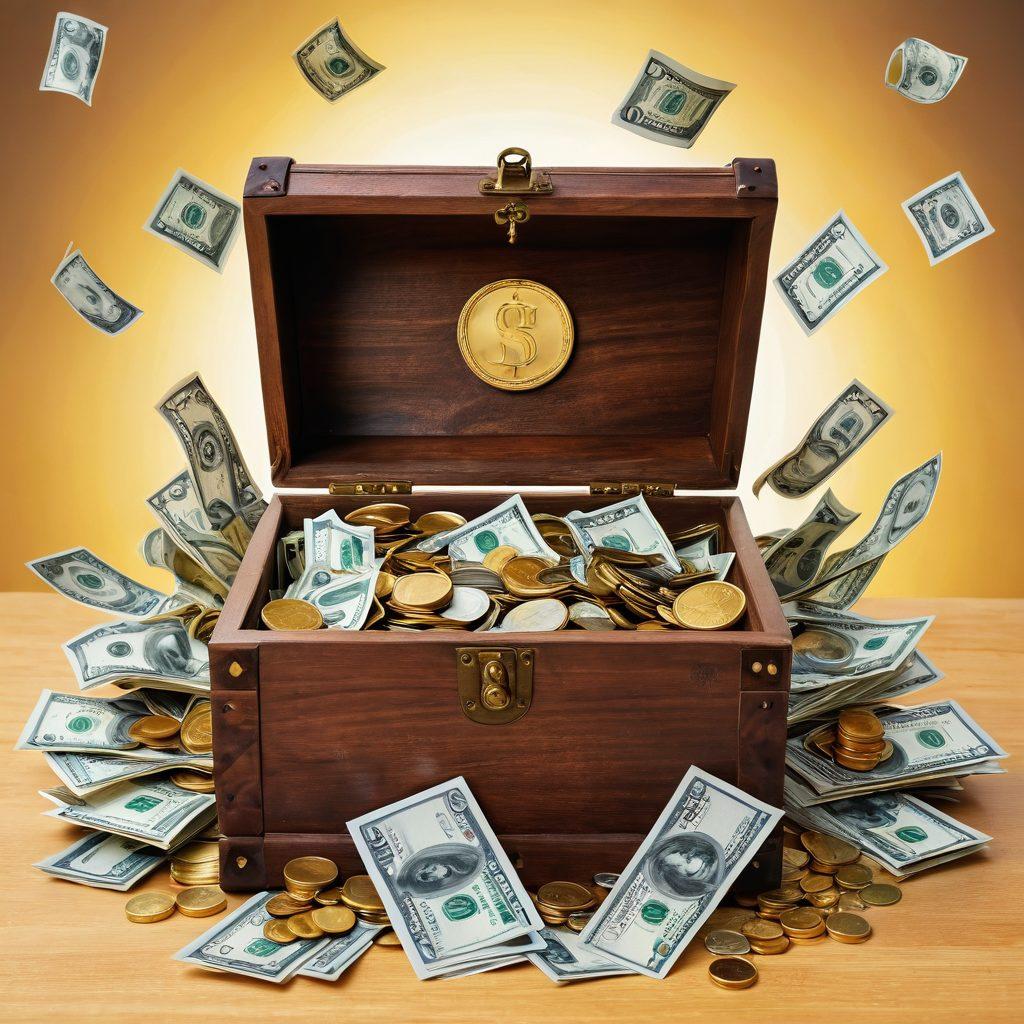 An open treasure chest brimming with gold coins and cash, surrounded by various symbols of financial aid such as scholarships, grants, and family support, set against a vibrant backdrop of a welcoming community. Incorporate people from diverse backgrounds exchanging stories and joy, highlighting the theme of accessibility and generosity. The scene should be uplifting and inviting, suggesting a sense of hope and opportunity. super-realistic. vibrant colors. white background.